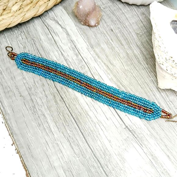 Boho Chic Beaded Herringbone Bracelet, Seed Bead Jewelry, 7.25" - Picture 8 of 8